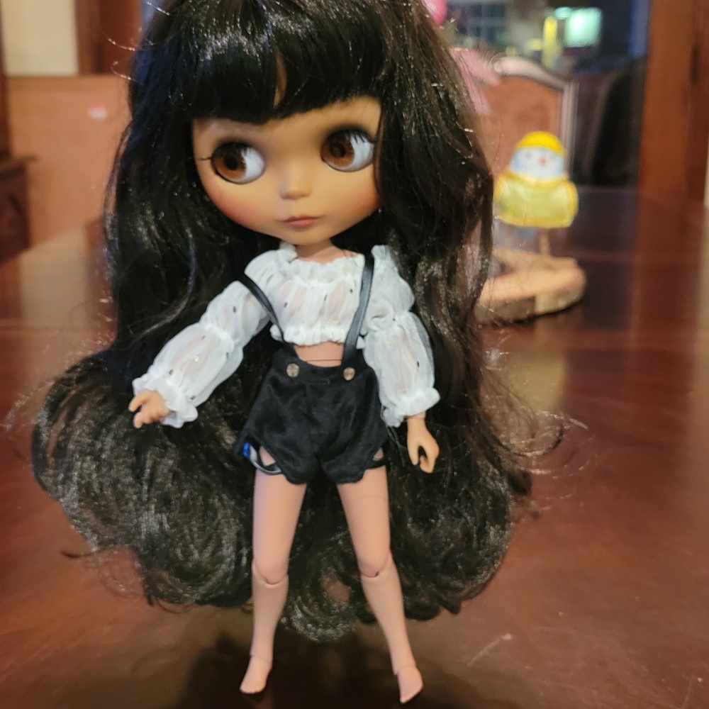 2 piece crop blouse and overall shorts for Blythe